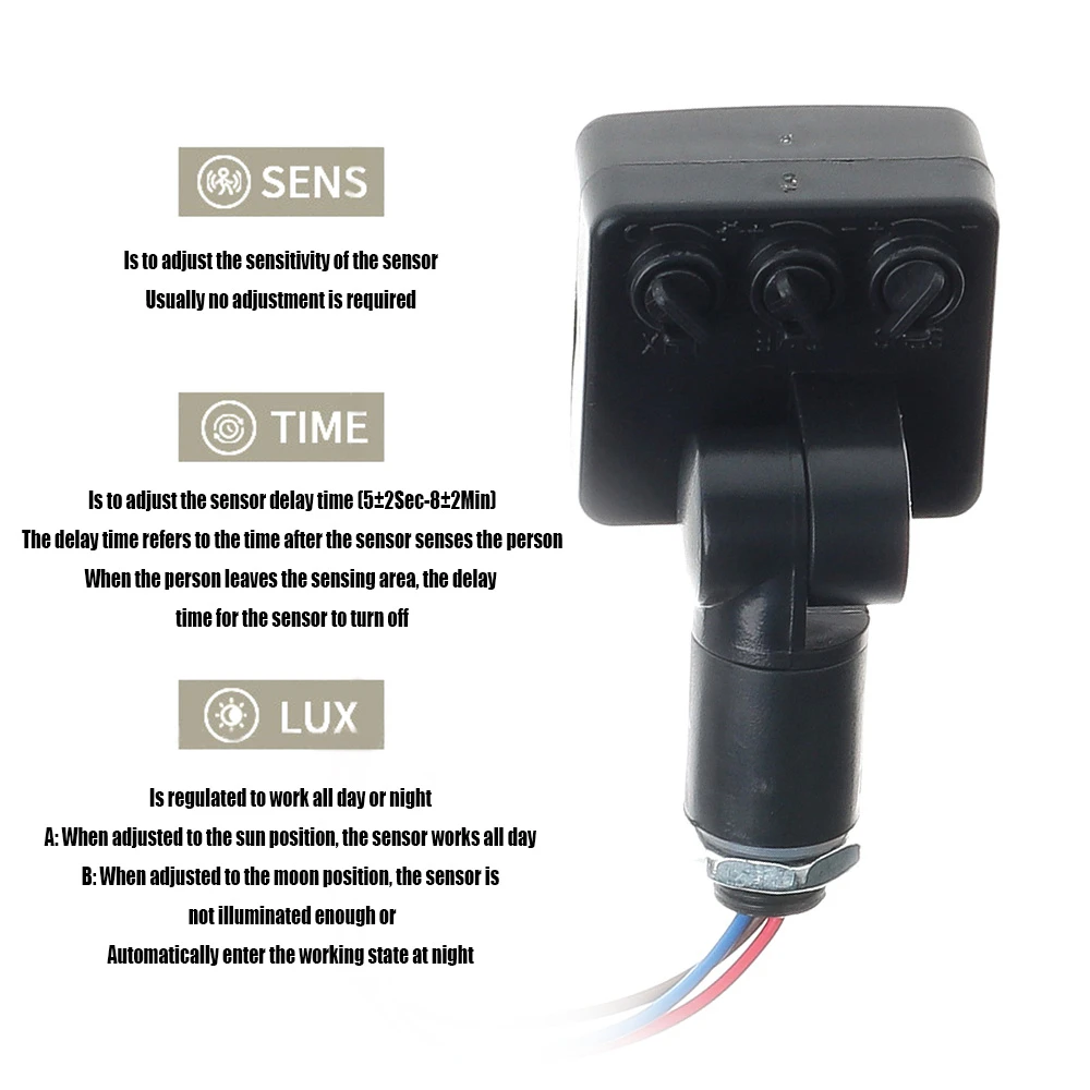 PIR Sensor Switch AC 85-265V Outdoor Indoor Infrared Light Switch With LED Light Sensitive IP54 Time Delay Home Lighting
