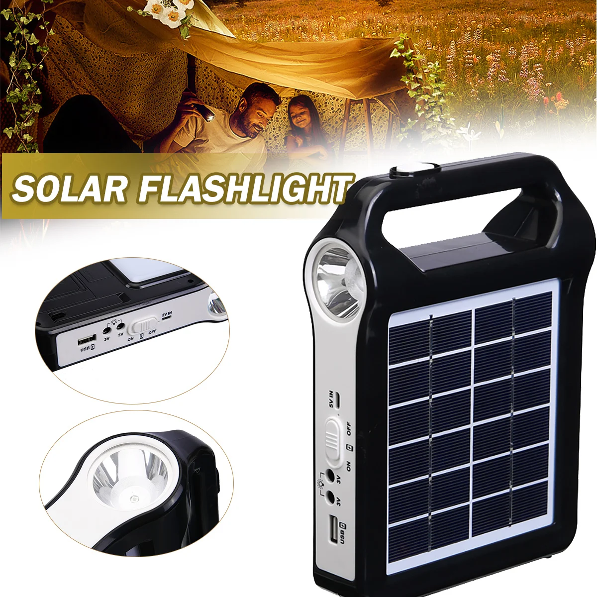 

1pc USB Port Solar Panel Light Solar Generator System With Lamp Lighting Solar Cell Polysilicon LED Light For Outdoor Indoor