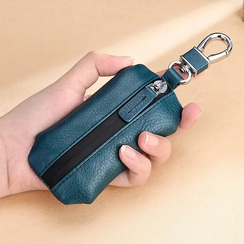 Genuine PU Leather Housekeeper Car Key Case Zipper Pouches