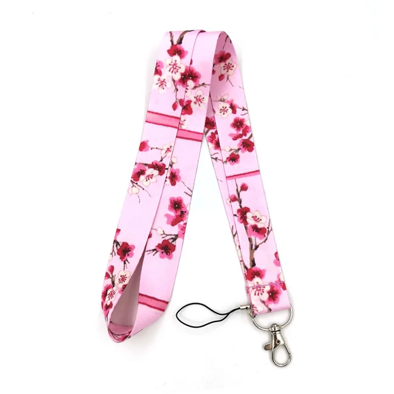 Pink Cherry Blossom Lanyard with Card Holder and Phone Accessory