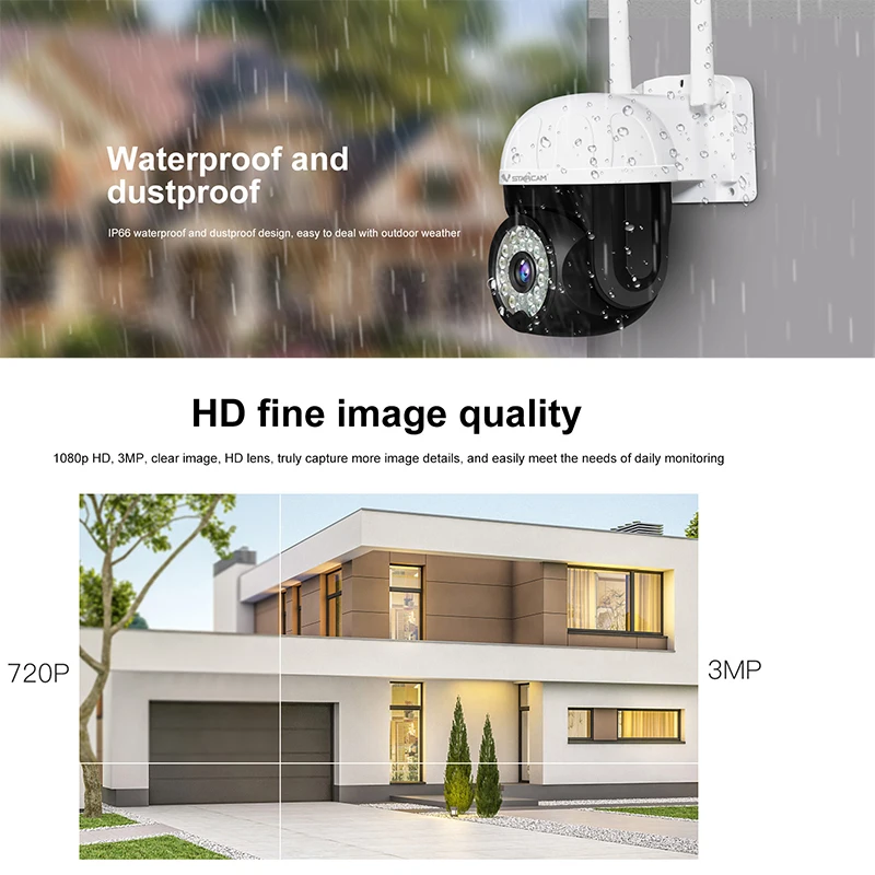 

Vstarcam 3MP HD Waterproof and Dustproof New Outdoor Security Camera Wireless IP Camera Night Vision Smart Home with Phone App