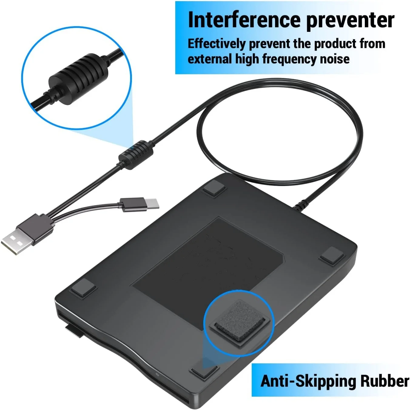 External Floppy Disk Drive 3.5 Inch External Floppy Disk Drive Portable USB 3.0 Type-C 1.44MB FDD Disk Reader for PC Laptop Desktop Windows 11/10/8/7/XP