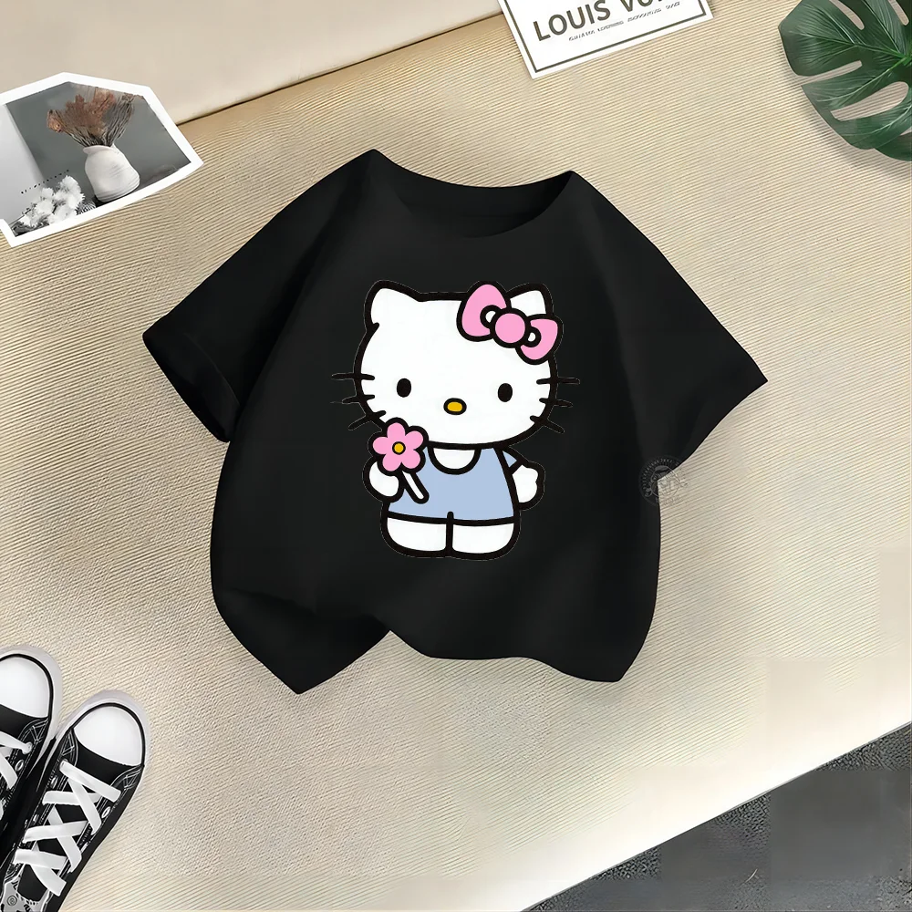 2024 Summer Kids Hello Kitty Short Sleeve Clothing Boys Girls Fashion Clothing Kids Print Casual T-shirt Tracksuit top 4