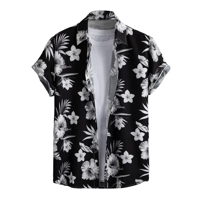 

Men's vintage Hawaiian floral shirt, 3D print, plants and leaves, short sleeves, buttons, beach top, shirt, summer outfit