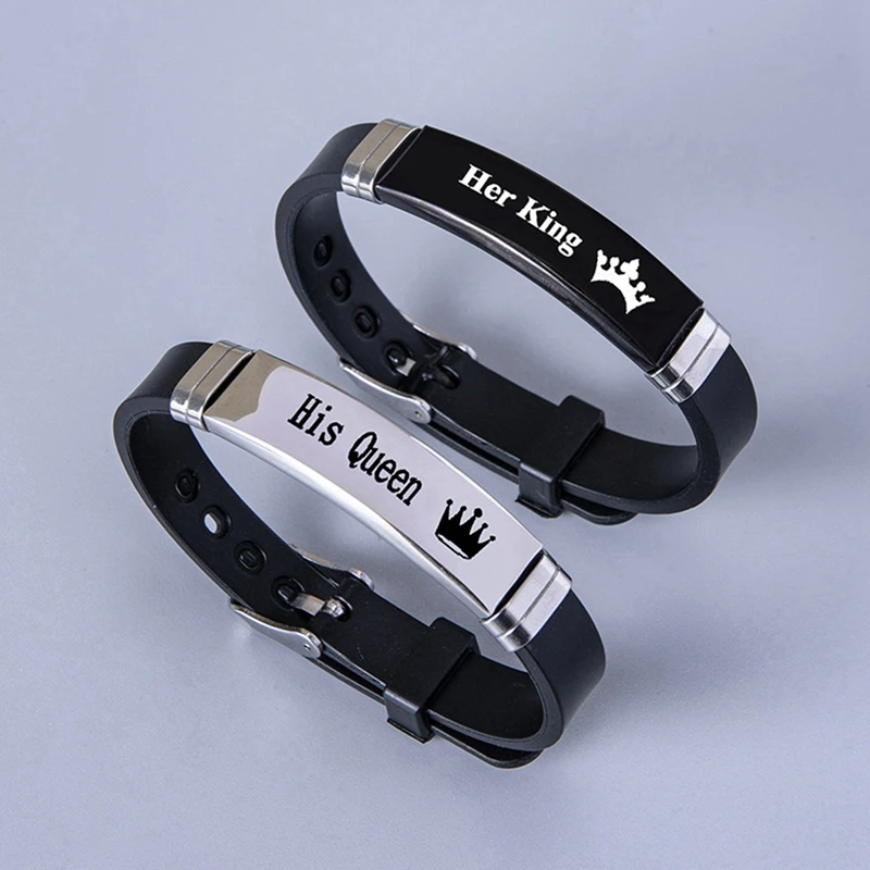 2 Pcs/Set Crown Her King His Queen Trendy Sport Silicone Couple Bracelet Bangle Unisex Lover Bracelets Gift silicone wristband