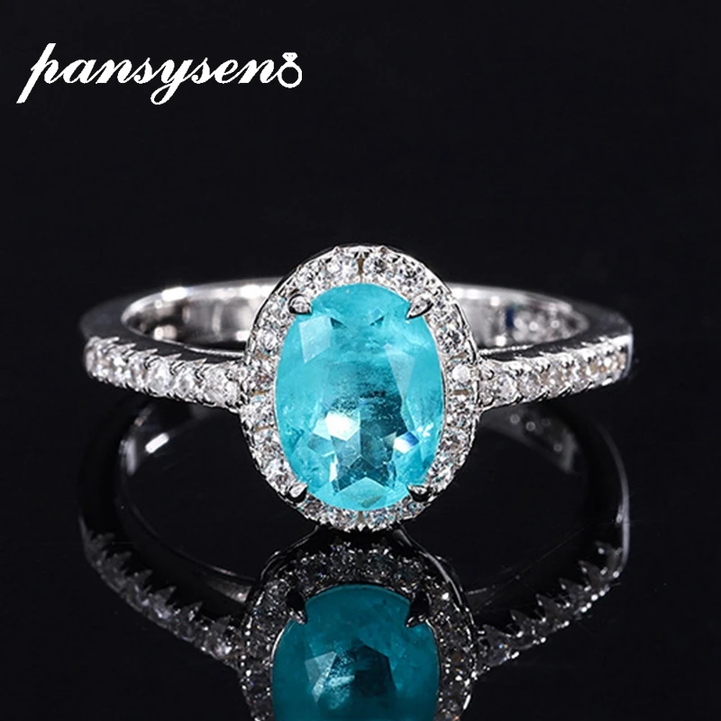 Pansysen Vintage Argento Sterling 925 6X8Mm Taglio Ovale Paraiba Tormalina Smeraldo Rubino Gemma Cocktail Party Anello Gioielleria Raffinata