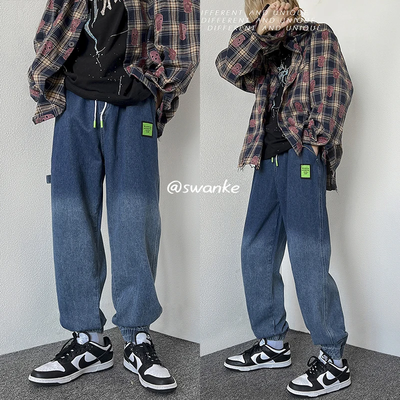 

Hip-hop Gradient Blue Washed Jeans Oversize Loose Trend Cotton Loose Pants Casual Harem Denim Trousers Men's Four Seasons