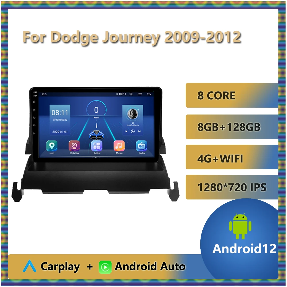 

9" IPS Car Radio For Dodge Journey 2009 2010 2011 2012 Multimedia Stereo Player No DVD 8-Core 8+256GB Android Auto Carplay OBDII