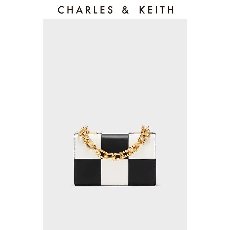 

CHARLES＆KEITH New Arrival for Spring 2023 CK2-80782007 Grid chain one shoulder cross-body small square bag female