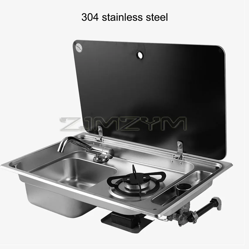 RV Gas Stove Multifunctional Folding With Sink Kitchen Gas Stove Sink Two in One Caravan Hidden Single-Head Stove For Outdoors