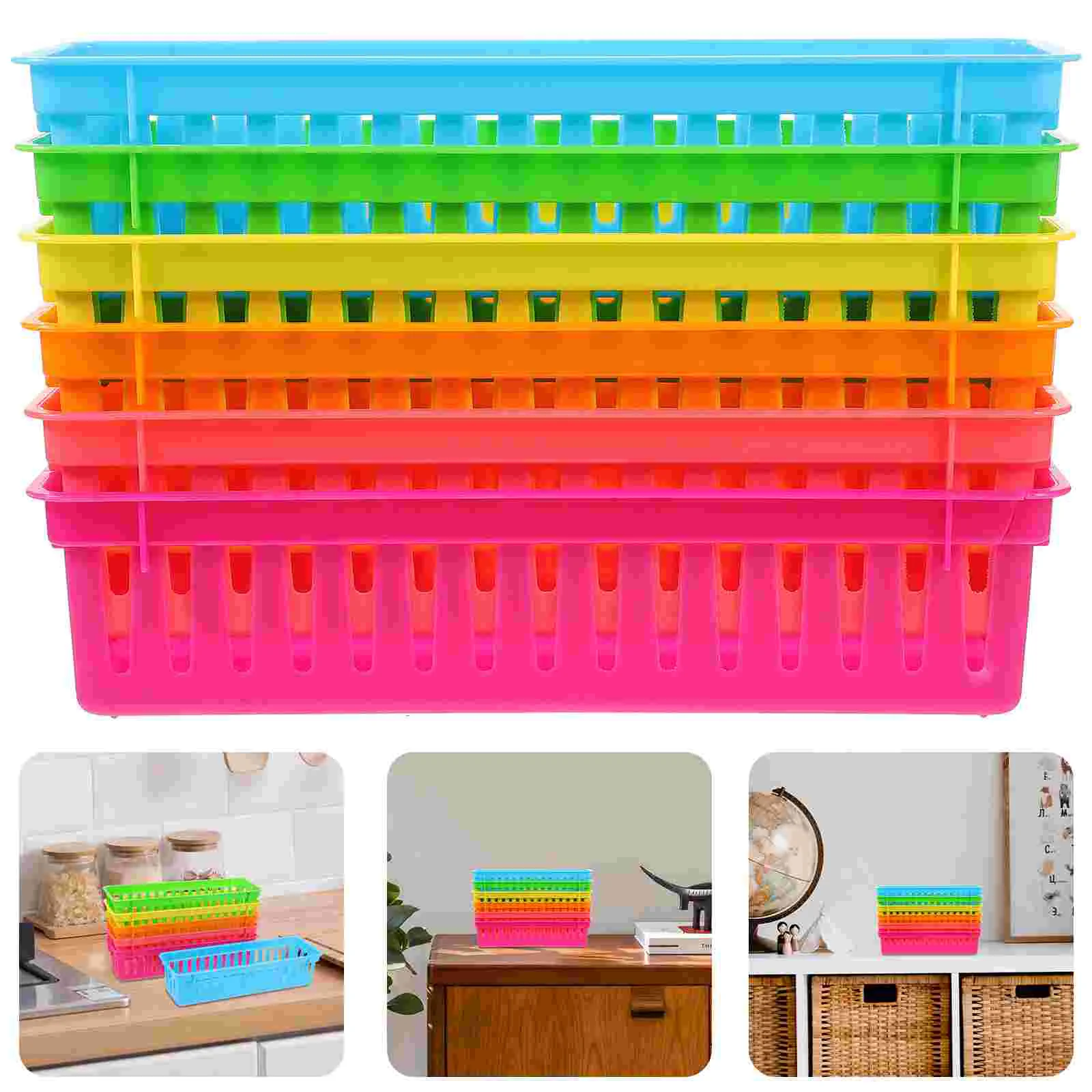 

6 Pcs Pencil Holder Plastic Desk Stationery Basket Colorful Classroom Supplies Storage Tray Container Multi-use