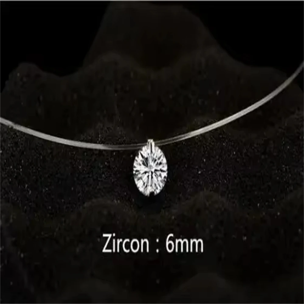 1ct Moissanite Diamond S925 Sterling Silver Invisible Transparent Fishing Line Clavicle Chain Necklace Women's Jewelry