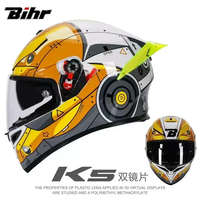 Casco de motocicleta BIHR de cara completa con doble lente, casco de moto de carreras para motocross, ligero, certificado DOT ECE