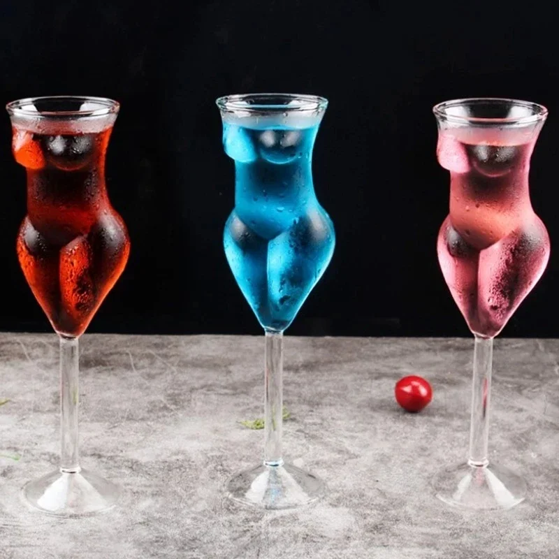 Set 4 Bicchieri Da Cocktail A Forma Di Corpo Femminile - 7 Oz, In Vetro Trasparente Per Vino E Champagne - Foto 2