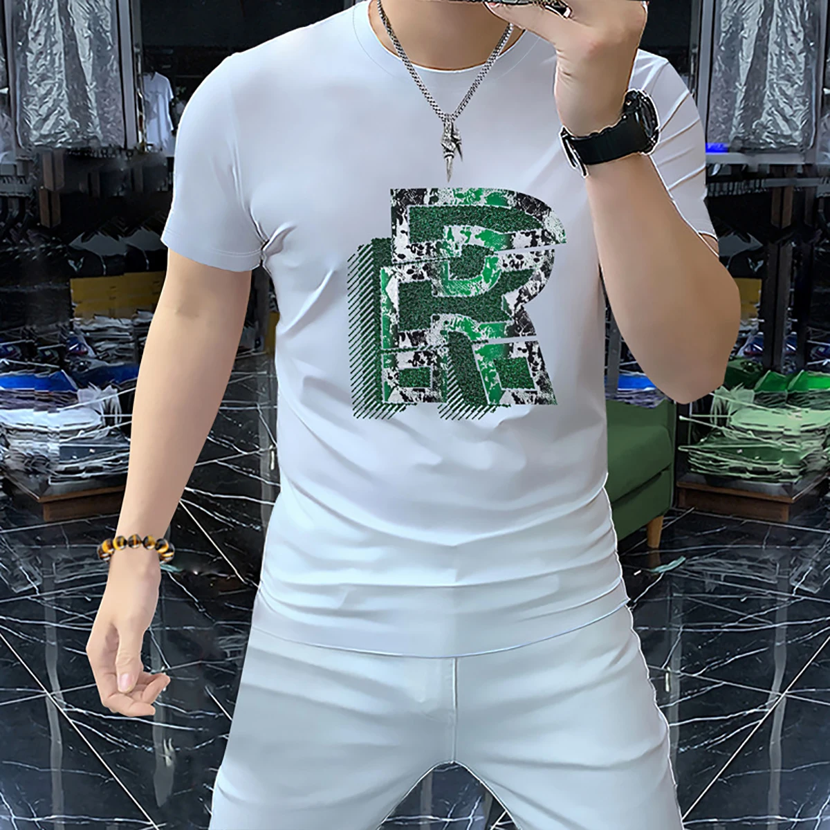 

Футболка мужская с буквенным принтом, тенниска из хлопка, модная Роскошная брендовая повседневная майка, лето