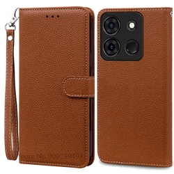 Luxurious Wallet Leather Flip Phone Cover and Case for Infinix Smart 7 HD (Brown-Strap)