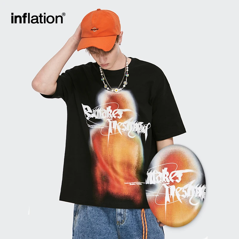 INFLATION Streetwear Ovesized Tshirts Men Summer Funny Graphic Hip Hop Tees Summer Cotton T-shirts