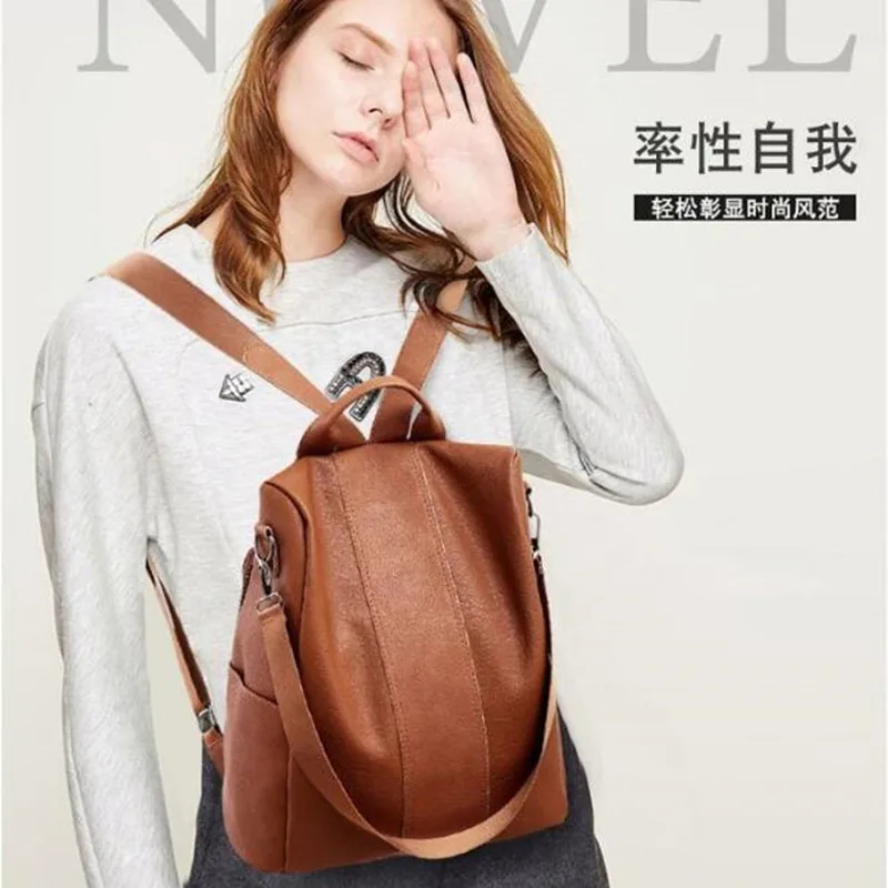 Anti-theft Vintage Leather Backpack Women Shoulder Bag Ladies High Capacity Travel Backpack School Bags for Girls Mochila Mujer 2