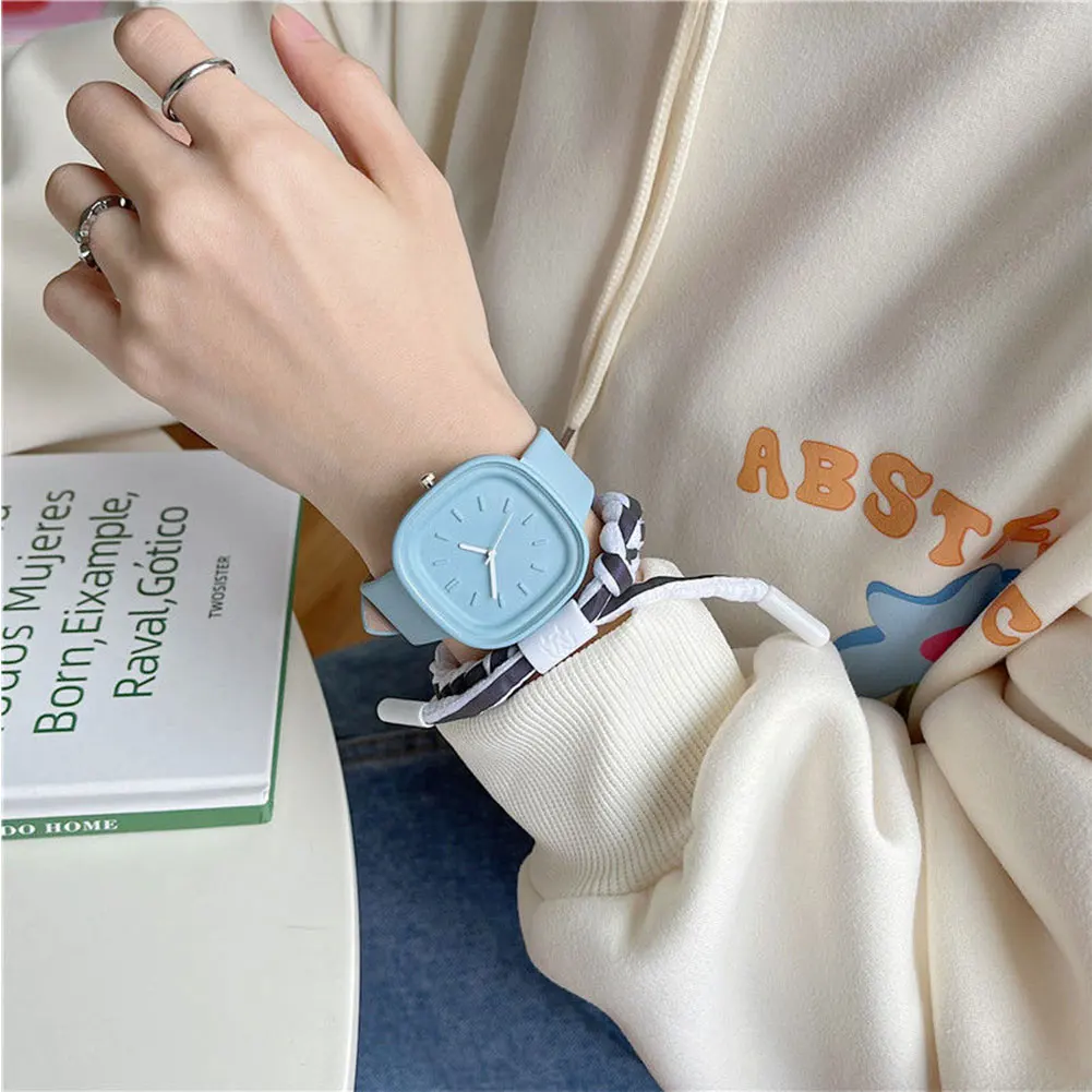 Creative Fashionable Macaron Color Square Watch Multicolored PU Watchband Quartz Watch Women Casual Watch 3