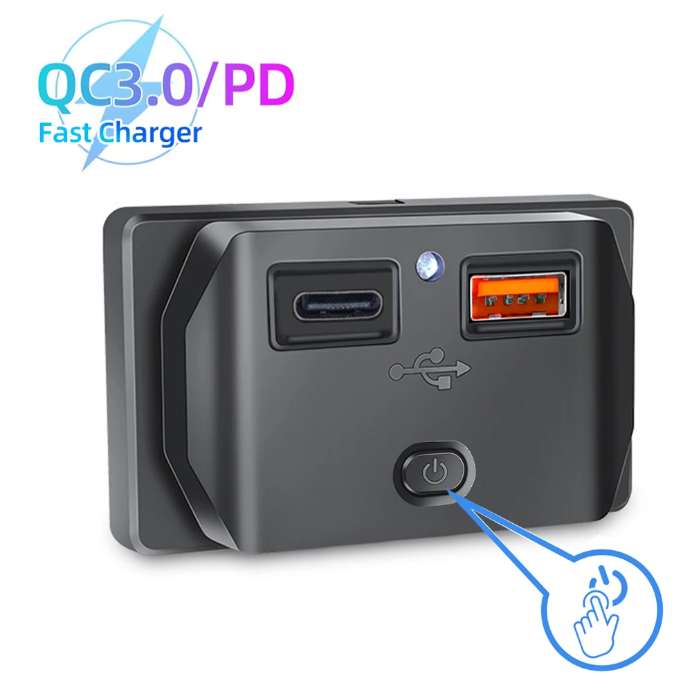 

PD Type C QC 3.0 USB Fast Charger Socket with Switch LED Light Power Outlet Quick Charge for 12V 24V Car Motorcycle RV Boat