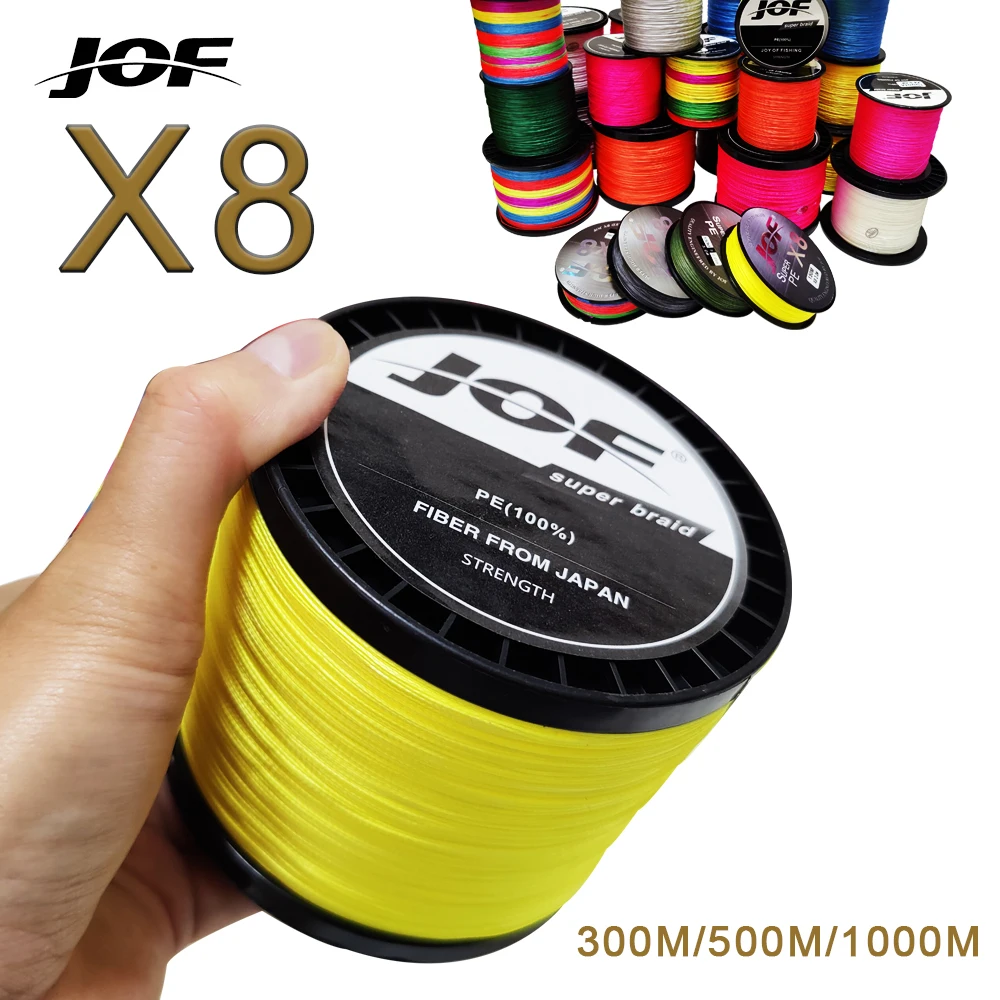 JOF-Linha de Pesca Trançada Resistente à Abrasão, PE, Super Strong, Anti-mordida, Acessórios para Água Doce, 8 Fios, 3000m