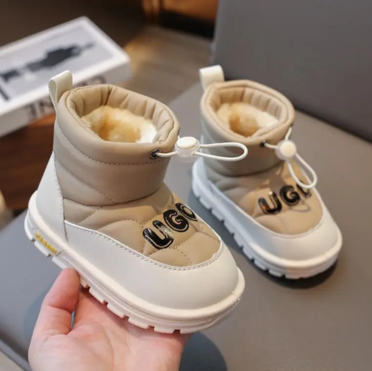 

Ботильоны детские кожаные водонепроницаемые, модные плюшевые теплые лыжные ботинки, повседневная спортивная обувь, кроссовки