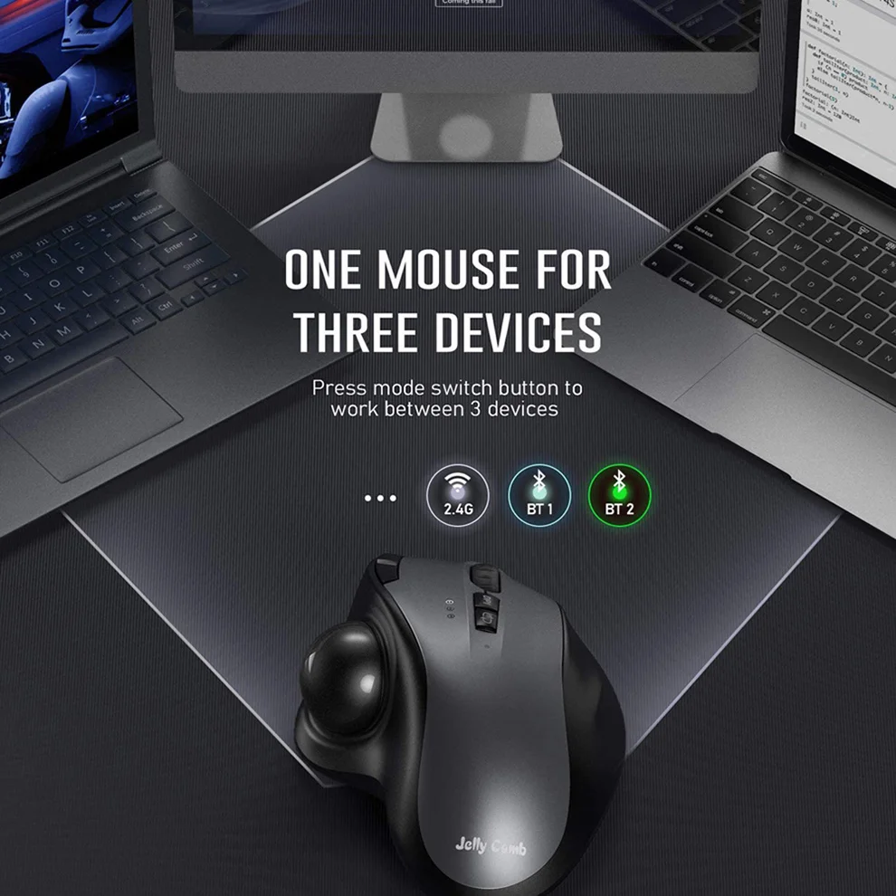 Jomaa Bluetooth 트랙볼 마우스 무선 인체 공학적 트랙 볼 마우스는 PC, iPad와 호환되는 3개 장치 부드러운 추적을 지원합니다.