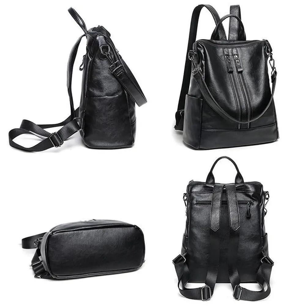 Women Soft School Leather Black Casual Multifunctional College Bag Large Capacity Shoulder Bags Travel Tote Backpack_voghion.com