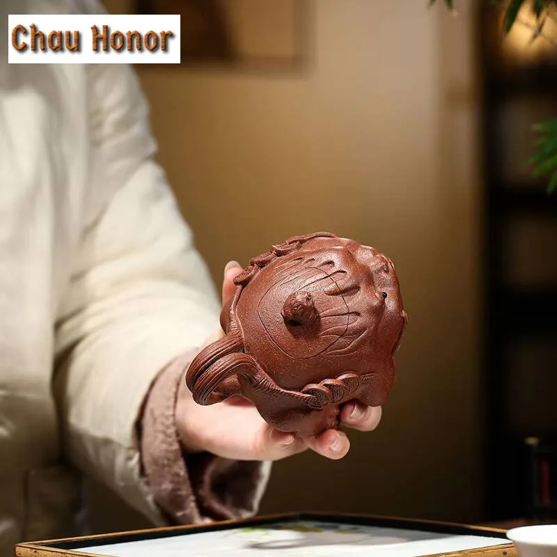 250ml Creative Yixing Raw Ore Purple Clay One-eyed Golden Toad Teapot Handmade Household Chinese Kung Fu Tea Set Customized Gift
