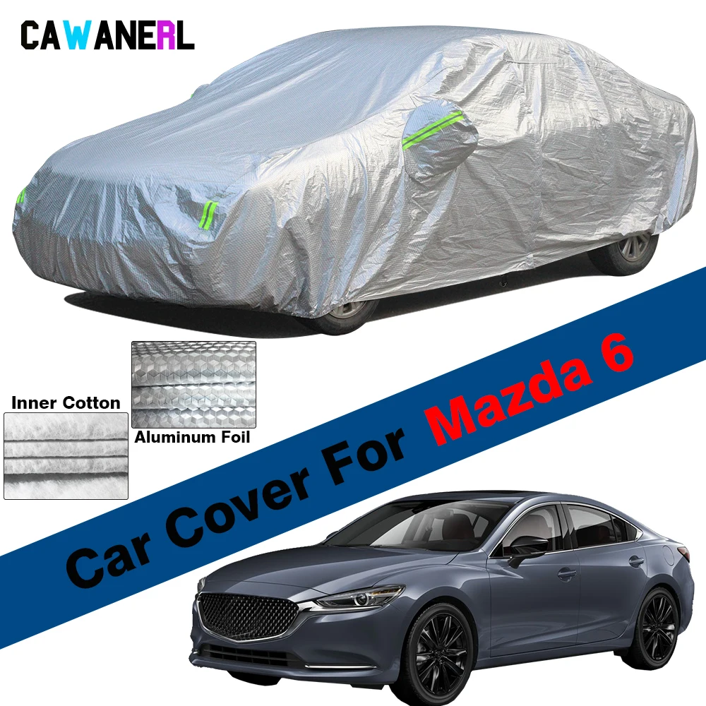 Cawanerl Thicken Cotton Car Cover Anti-UV Outdoor Sun Shield Rain