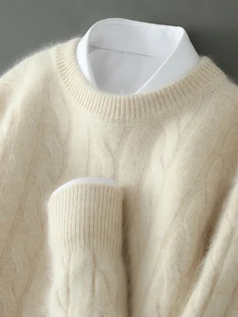 ANGEL Maglione O-Collo da uomo Autunno Inverno 100% visone Cashmere Cavo lavorato a maglia Smart Casual Pullover Cashmere Maglieria Top di alta qualità 1