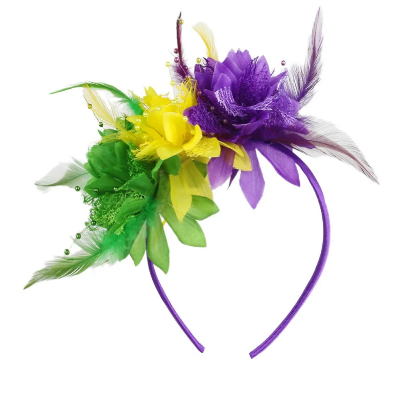 Carnival feather flower headband party performance feather hair accessory headband vintage bridal hair accessory