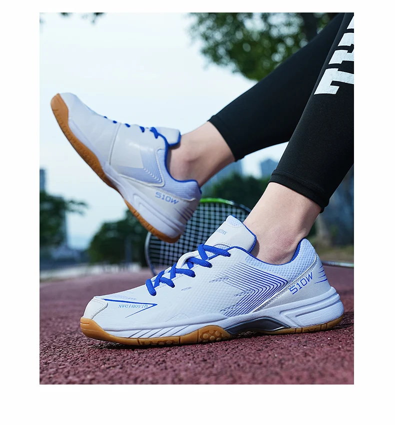 Description Picture 5 of item2023 New Professional Table Tennis Shoes Men Women Anti Slip Badmintons for Couples White Blue Light Weight Badminton Sneakers