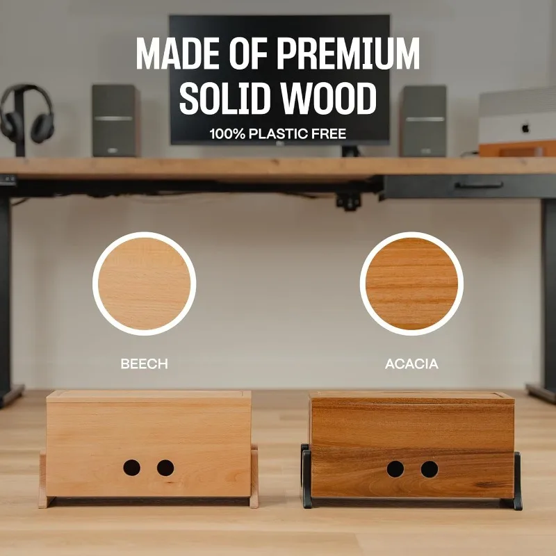 원목 데스크탑 케이블 정리함, 공유기, 멀티탭 및 소켓용 전원 코드 정리함, 나무 케이블 허브 보관함