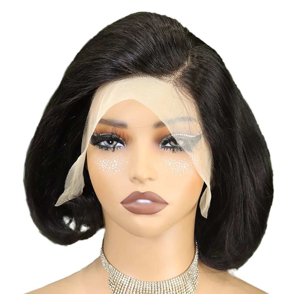 300% Density 13x4 Transparent Lace Front Human Hair Wigs Double Drawn Pixie Short Bob Straight Human Hair Wigs For Black Women