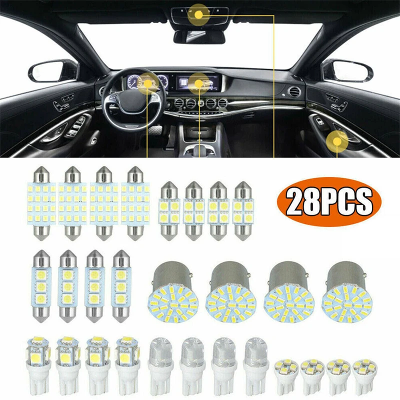 

14-28pcs Led Interior Light Bulbs Kit For Car T10 31mm 42mm 6000k Dome License Plate Lamp Bulb Car Trunk Replacement Parts