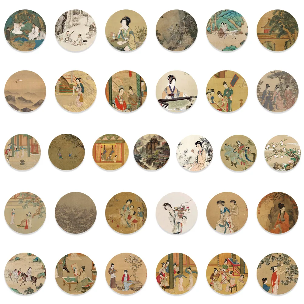 61Pcs 중국 문화 스타일 고대 풍경 그림 스티커 노트북 벽 가방 편지지 장식 스티커 데칼