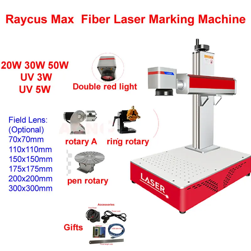 Fiber Laser Engraver Accessories Rotary Axis Laser Source Field Lens Lift  Table