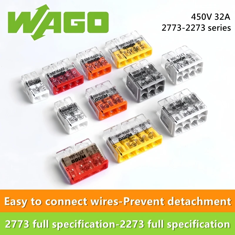 Wago Wiring Terminal 10pcs 2273-202 203 204 205 208 2773-402 403 404 405 406 408 Quick Line Splitting Wiring connector solder seal wire connectors,cable connector assembly,pcb screw terminal block connector kit