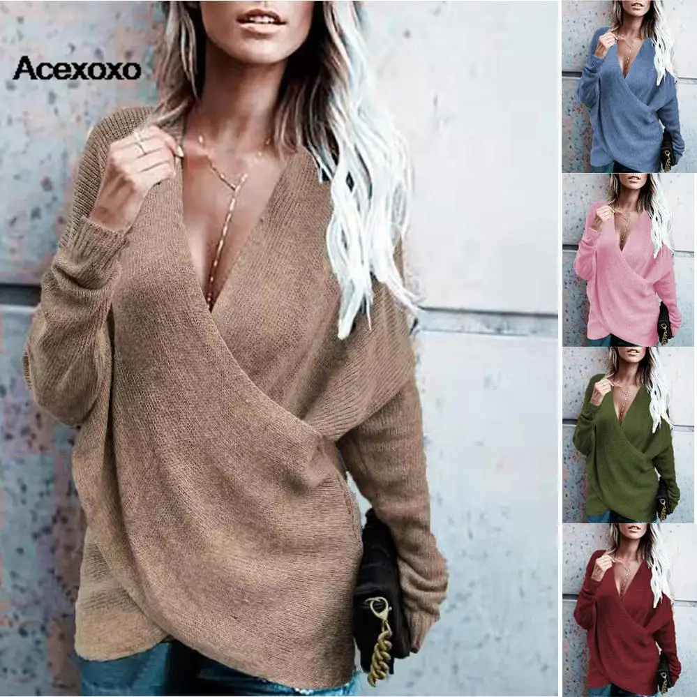 

2023 Europe and the United States independent station autumn and winter new cross loose outside to wear women's knitted sweater