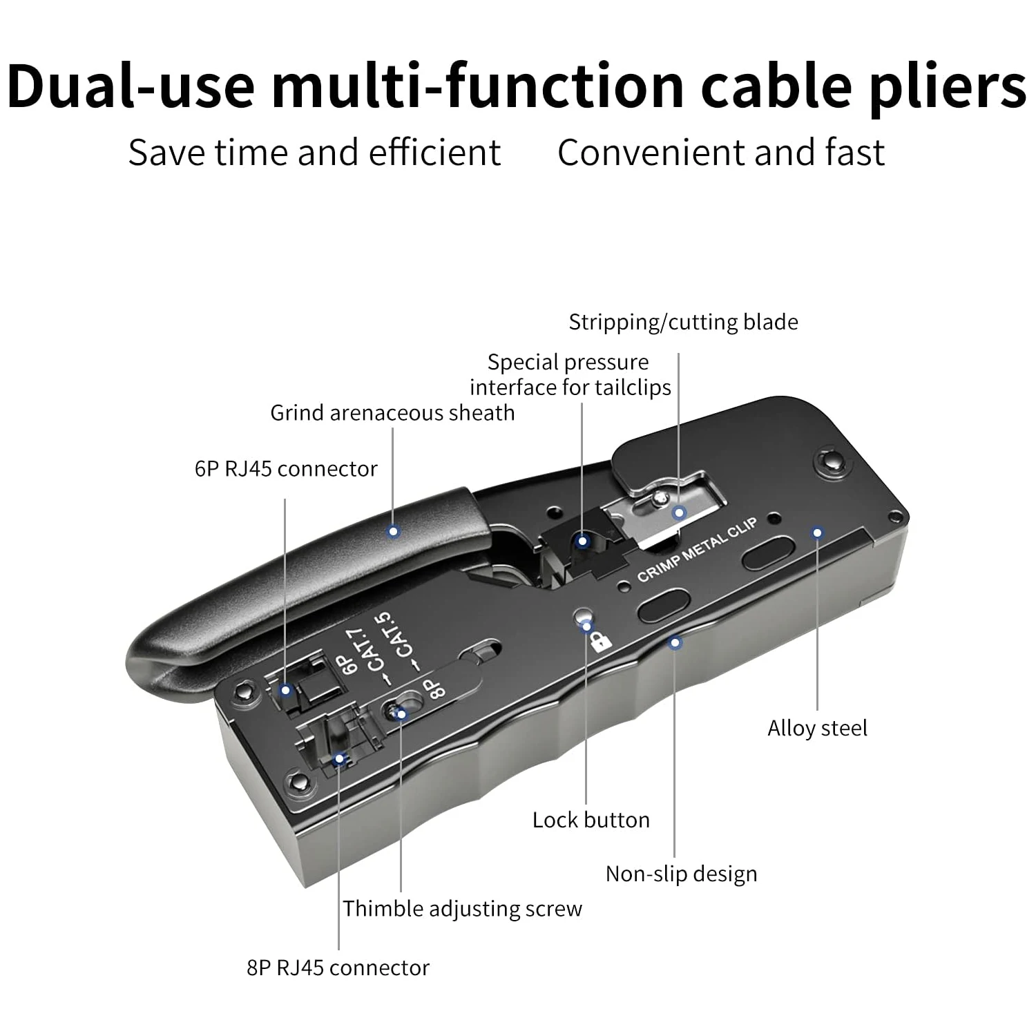 Zoerax Rj45 Ferramenta de Crimpagem Passar Através de Conectores Crimper Cortador de Stripper para Cat7 Cat6 Cat8 Cat6a Cat5e Cat5 8p8c Modular Termina - Imagem 2