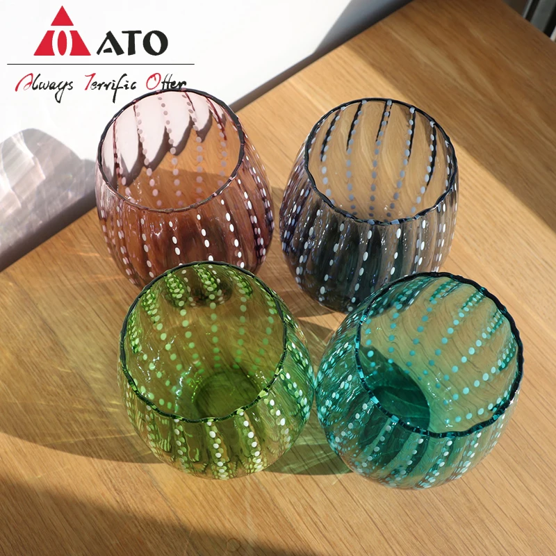ATO egg shape luxury style solid colorful white dot design glass drinking cup tumbler
