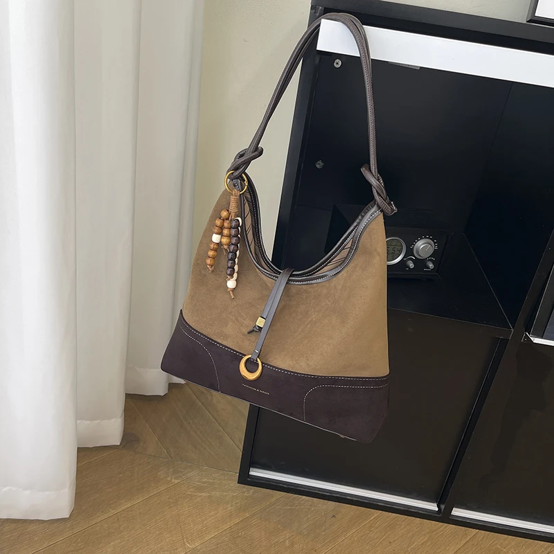 PU Leather Shoulder Bag Fashion Underarm Bag with Pendant Bucket Bag for Women Work Shopping Travel Daily