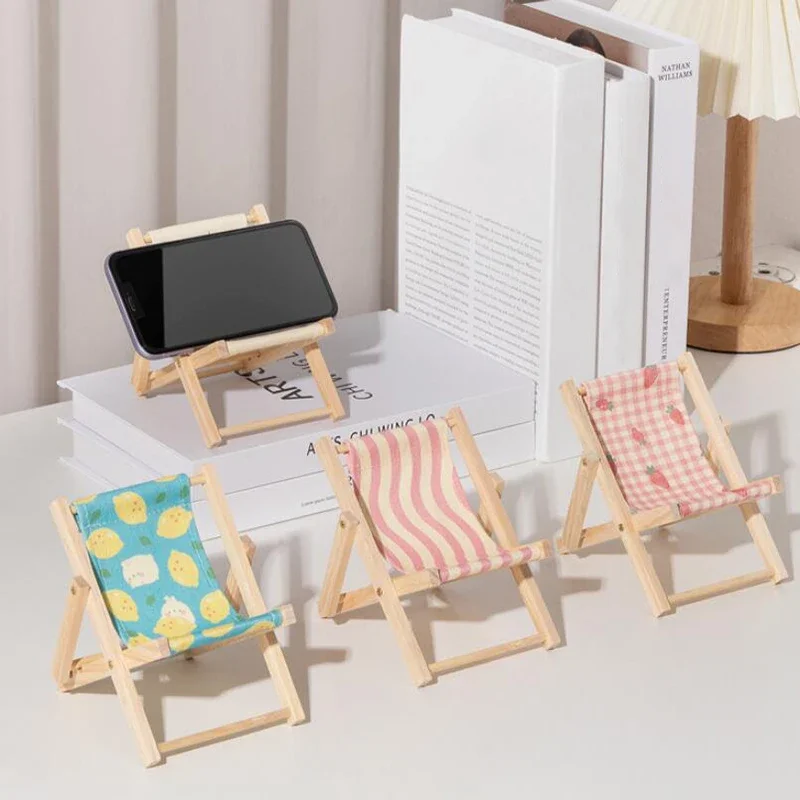 Novelty Beach Chair Phone Holder Foldable Phone Stand Holder Desk Organizer Wooden Tablet Kawaii Office Accessories