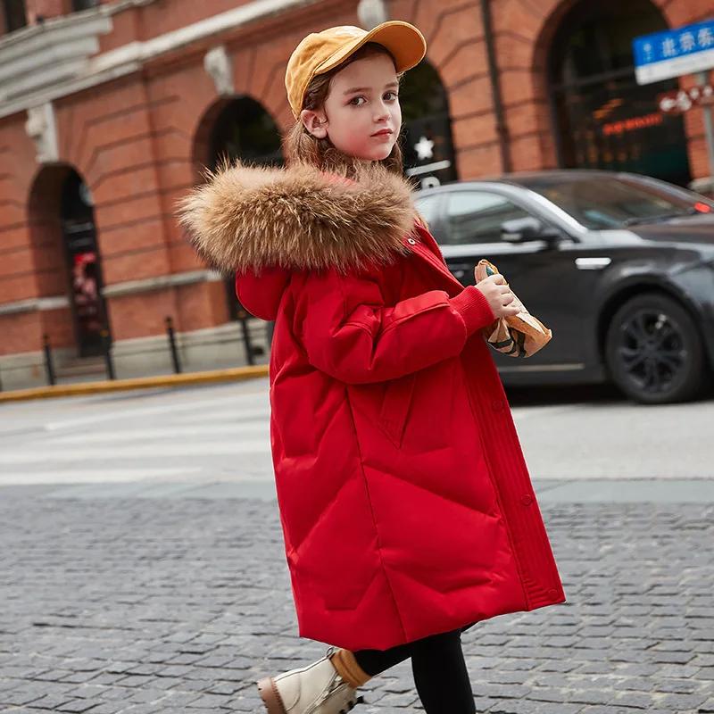 2025 Russia Winter Down Jacket For Girl Real Fur Thick Warm Hooded