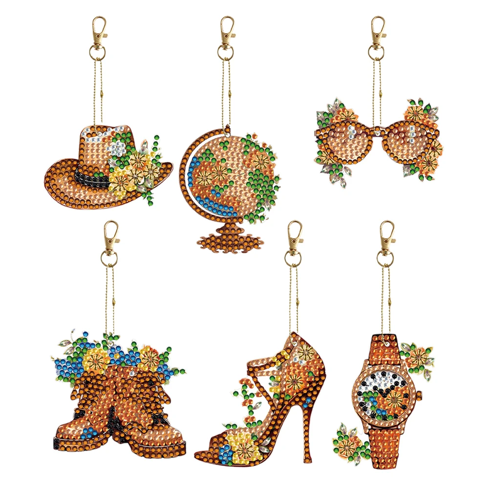 Set Creativo 6 Portachiavi Diamante 3D Fai Da Te – Halloween Con Cappello Da Strega, Zucca, Gufo – Completo Di Strumenti E Diamanti