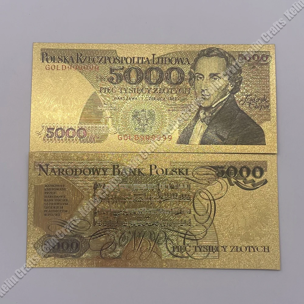 8 types Gold plated Poland Banknotes commemorative banknotes gold plated banknote 2000 5000 10000 20000 50000 100000 200000 500000 PLN dollar for Partriotism Collection