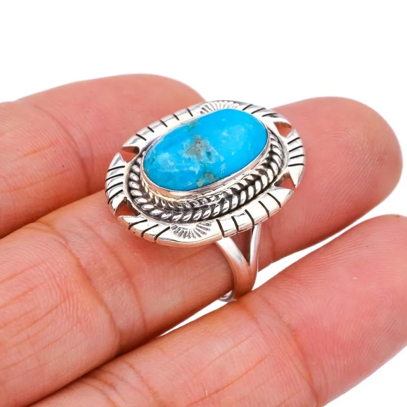 

StarGems® Natural Turquoise Pigeon Handmade 925 Sterling Silver Ring 8 F2313