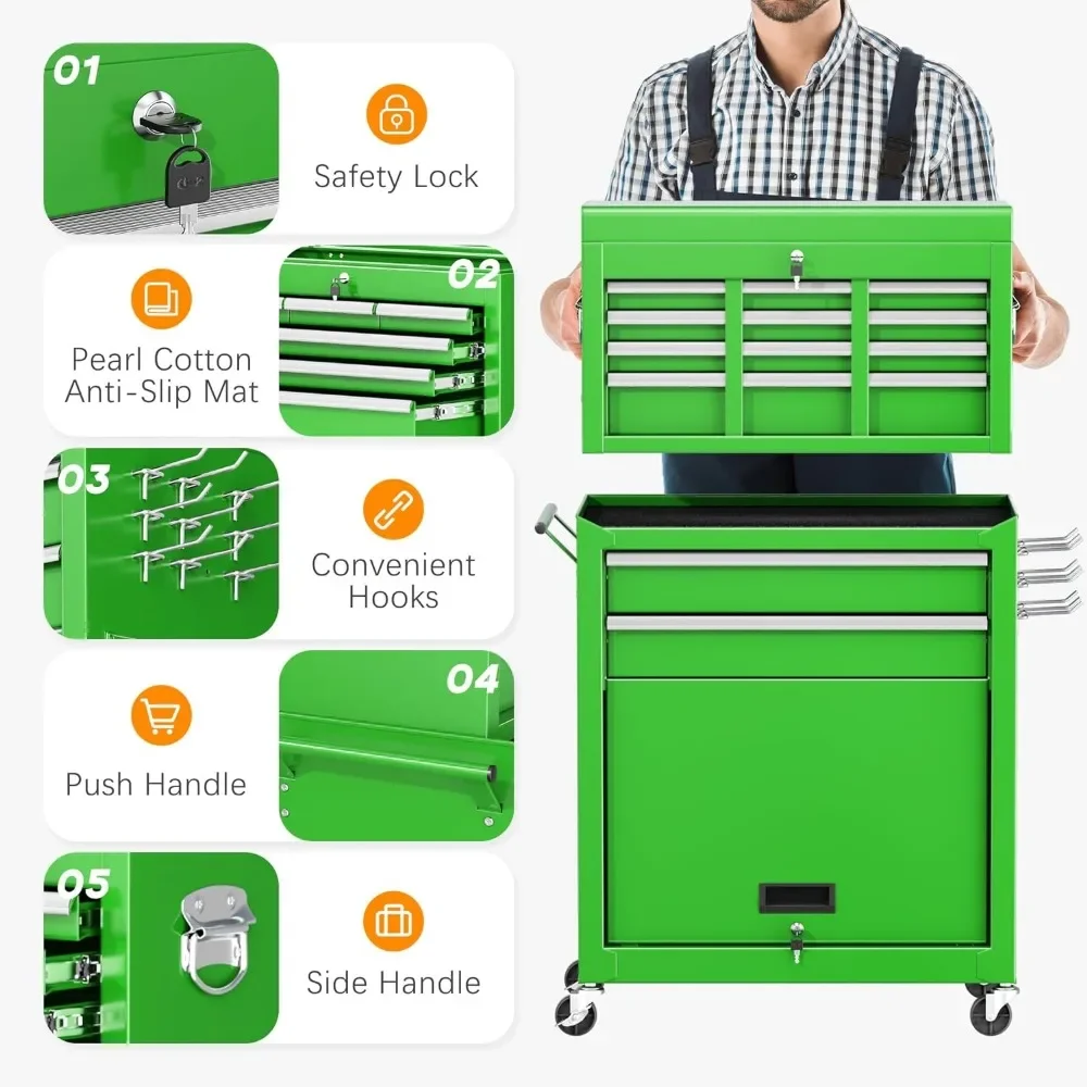8 Drawers Rolling Tool Chest Assembled with Wheels Detachable Organized Lockable Chest for Workshop Mechanics Garage 3