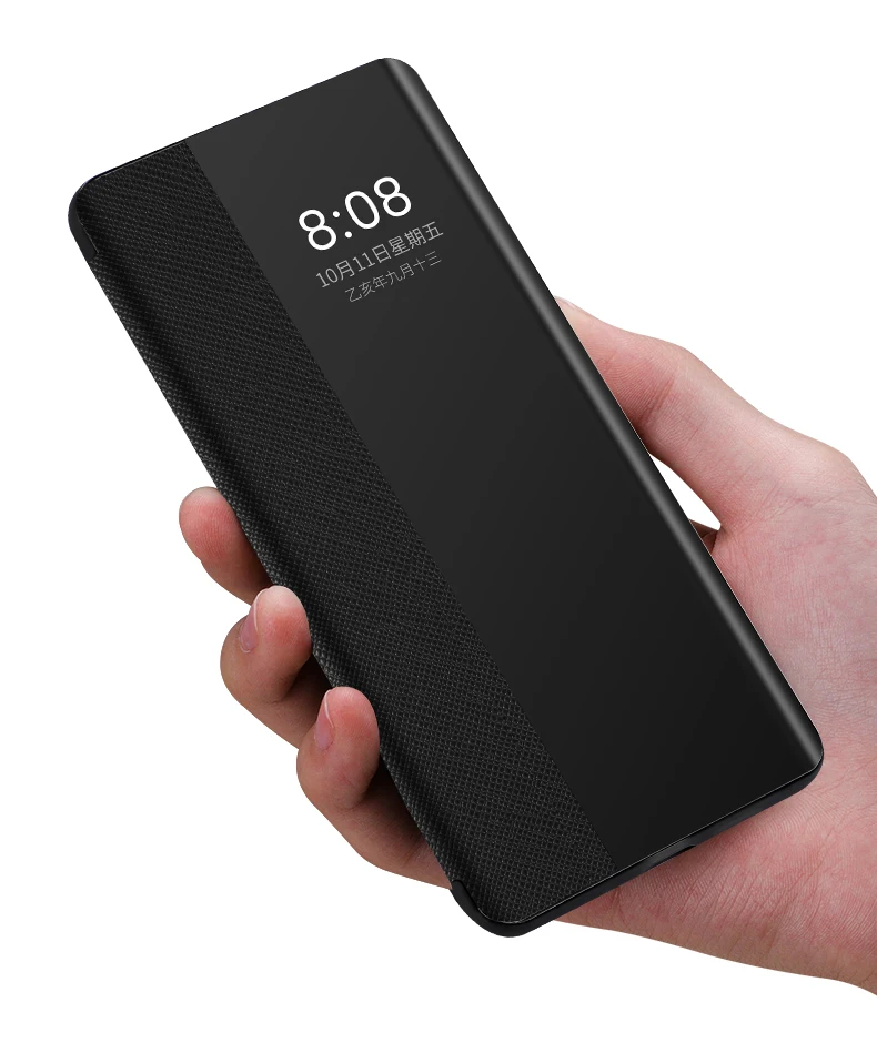 Luxury Genuine Leather Flip Cover with Window View - Shockproof and Heavy Duty Design